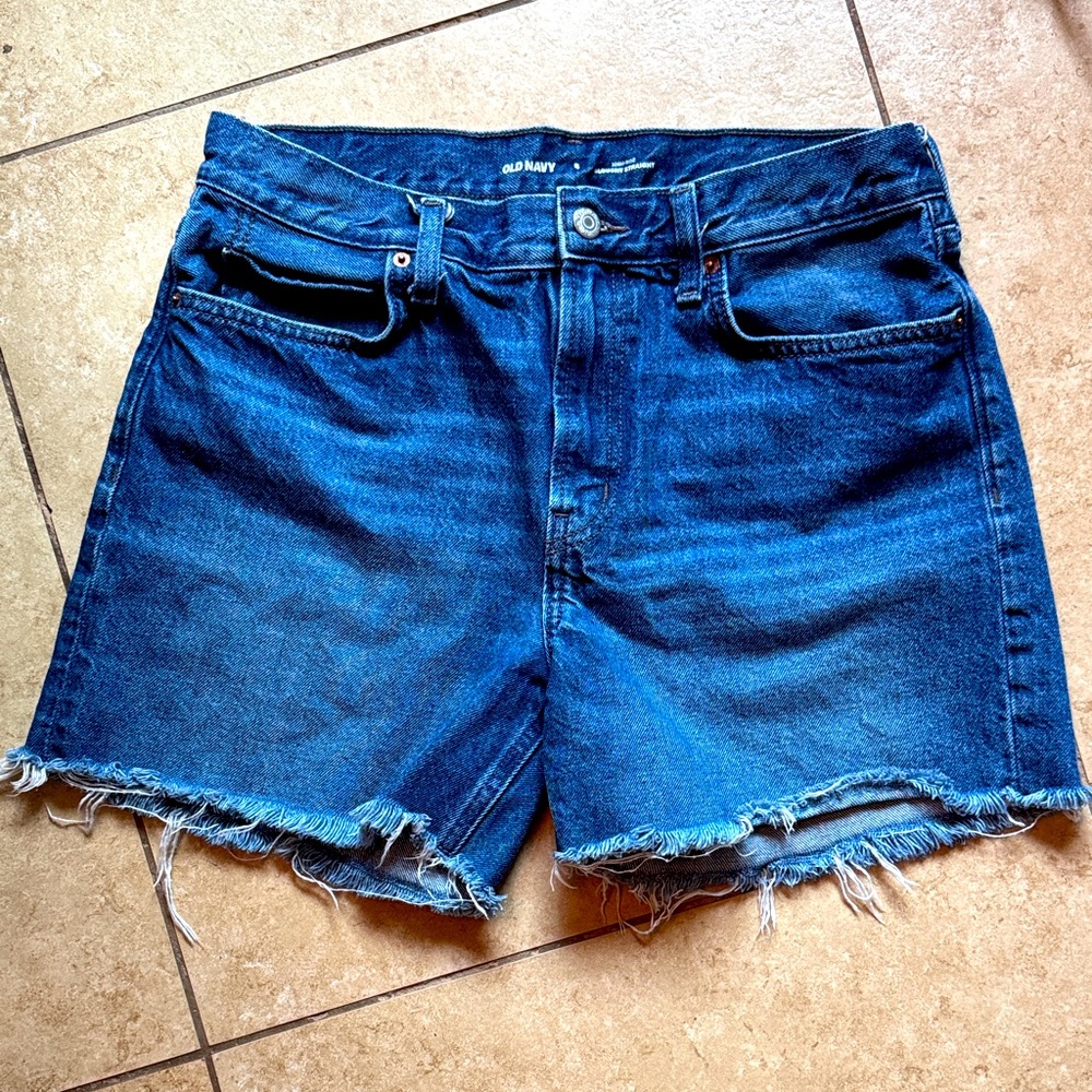 Old Navy Women's Slouchy Straight Denim Jean Shorts Frayed Hem High Waist
